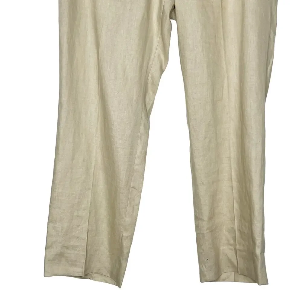 CALVIN KLEIN Mens Linen High-Rise Flat Front Straight Leg Pants Beige Size 35W